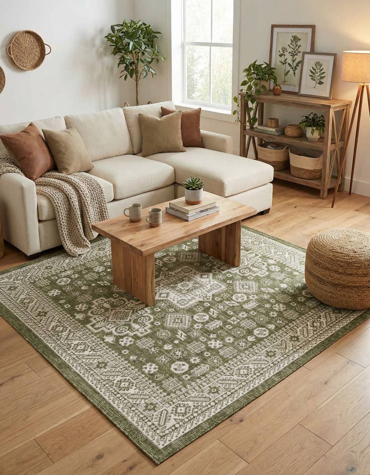 Detail image of 7' 10 x 7' 10  Washable Aztec Indoor / Outdoor Square Rug