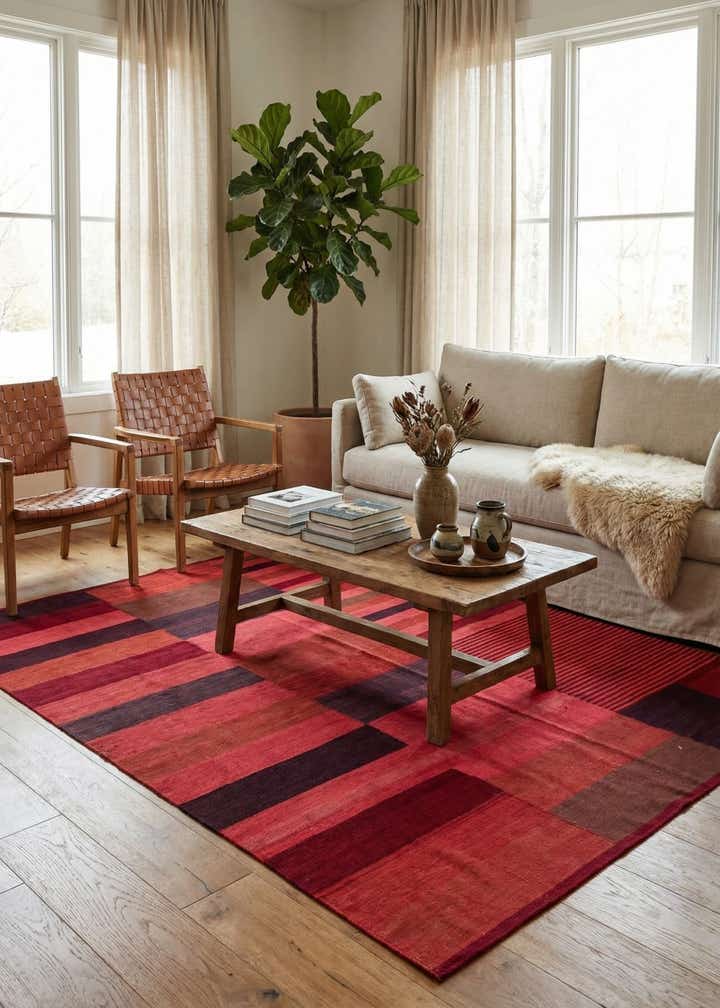 6' 8 x 9' 3 Hand Woven Kilim Modern Wool Rug