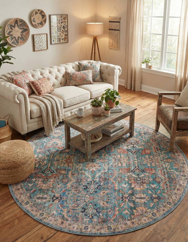 Detail image of 7' 10 x 7' 10  Washable Nostalgia Round Rug