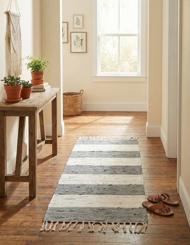 Detail image of  2' x 5' 1  Hand Woven Chindi Rag Runner Rug