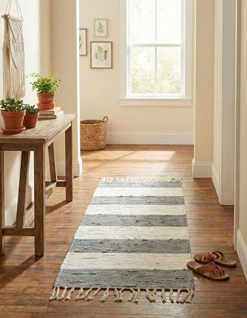 Gray Hand Woven Chindi Rag Runner Rug