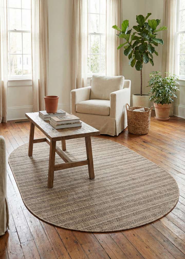 5' 3 x 8' Easy-Clean Striped Indoor / Outdoor Oval Rug