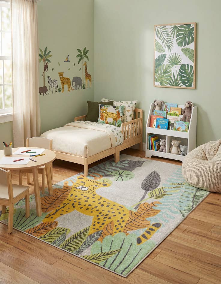 Detail image of 5' 3 x 8' Leopard Whimsy Kids Rug