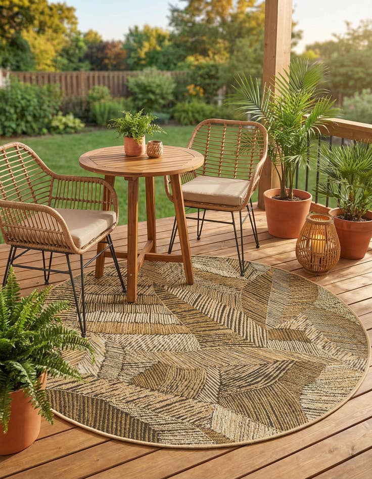 Detail image of 4' x 4'  Washable Botanical Indoor / Outdoor Round Rug