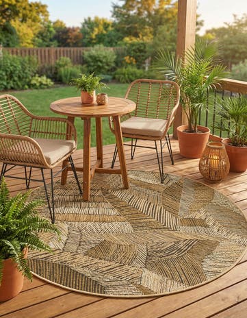 4' x 4' Easy-Clean Botanical Indoor / Outdoor Round Rug
