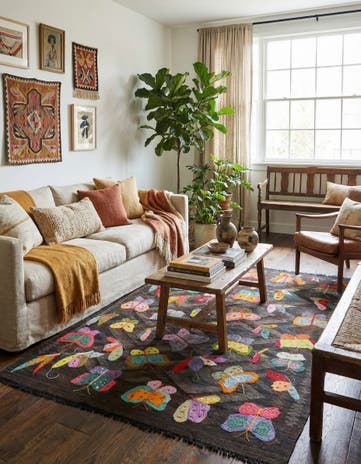 4' 8 x 6' 4 Hand Woven Kilim Suzani Wool Rug