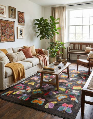 4' 8 x 6' 4 Hand Woven Kilim Suzani Wool Rug