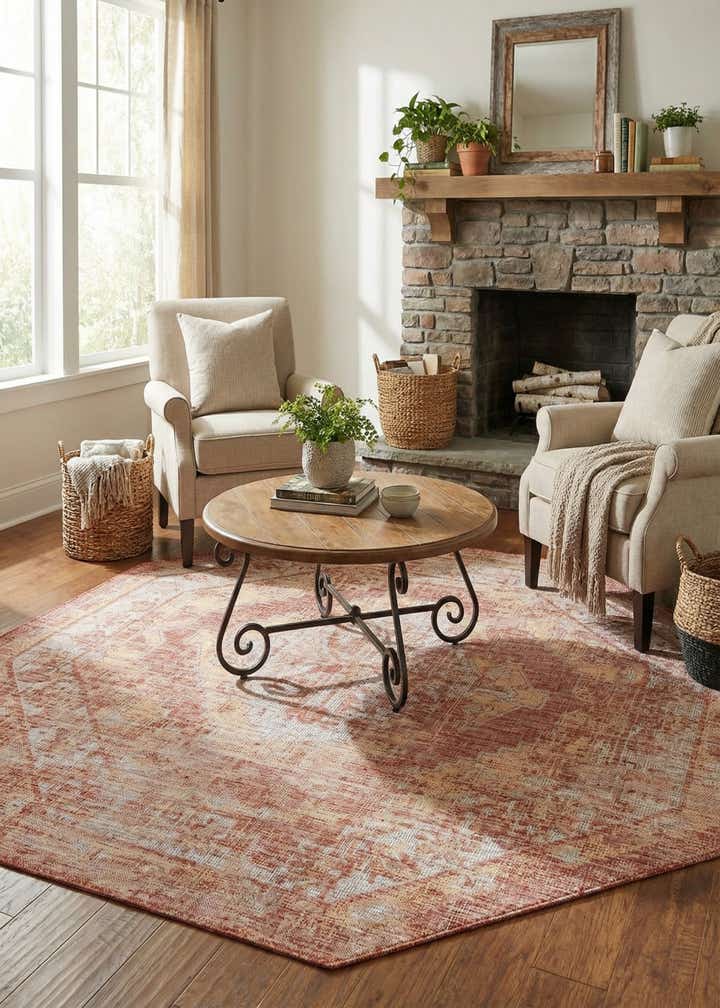 7' 10 x 7' 10 Easy-Clean Traditional Indoor / Outdoor Octagon Rug