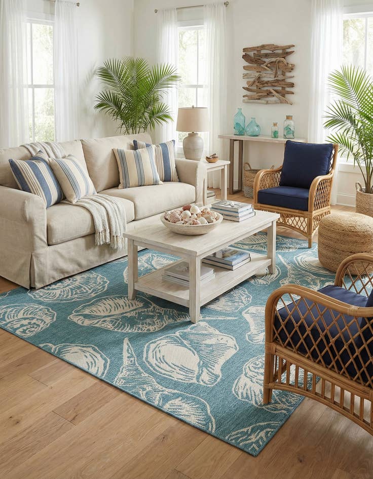Detail image of 7' 10 x 10'  Washable Coastal Indoor / Outdoor Rug