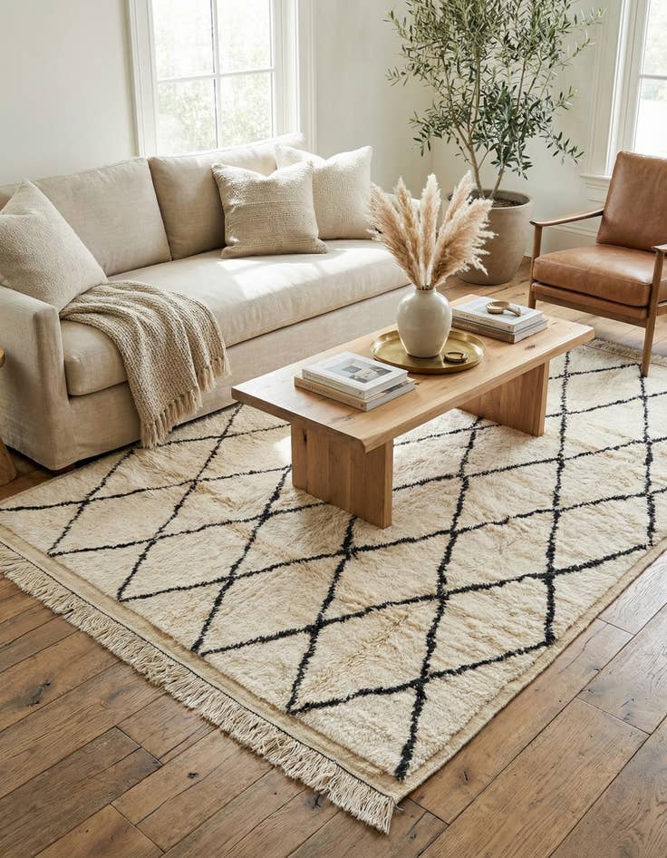 Detail image of  6' 2 x 10'  Hand Knotted Moroccan Wool Rug