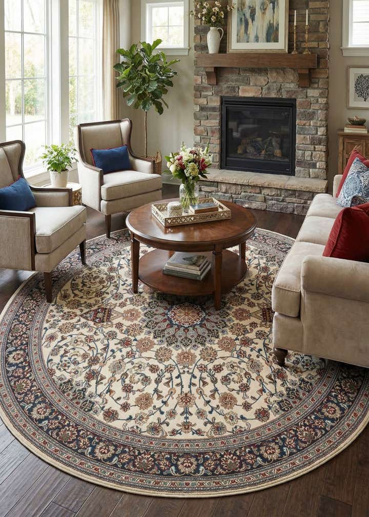 10' x 10' Easy-Clean Traditional Indoor / Outdoor Round Rug