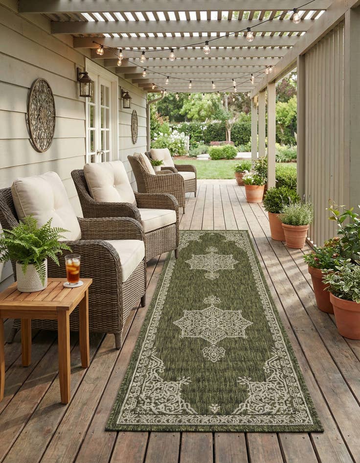 Detail image of 2' 7 x 10'  Washable Traditional Indoor / Outdoor Runner Rug