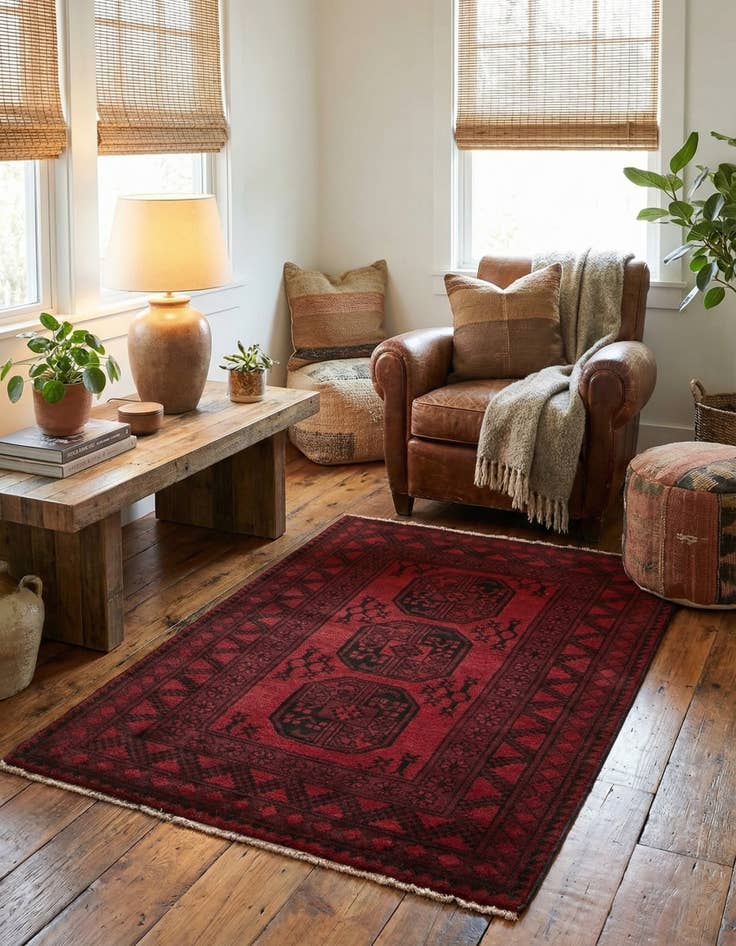 Detail image of  3' 4 x 4' 10  Hand Knotted Afghan Akhche Wool Rug