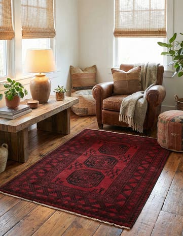 3' 4 x 4' 10 Hand Knotted Afghan Akhche Wool Rug