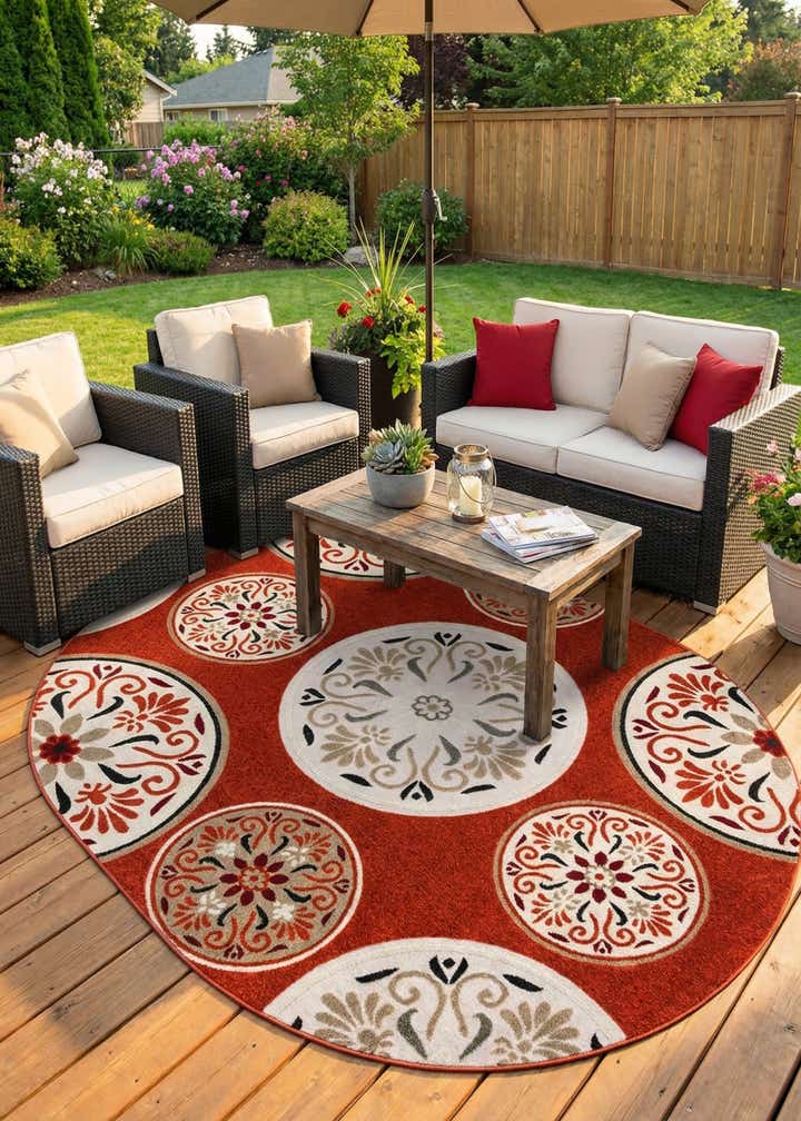 7' 10 x 10' Easy-Clean Modern Indoor / Outdoor Oval Rug