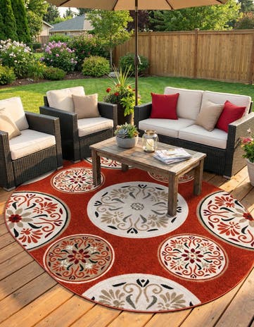 7' 10 x 10' Easy-Clean Modern Indoor / Outdoor Oval Rug