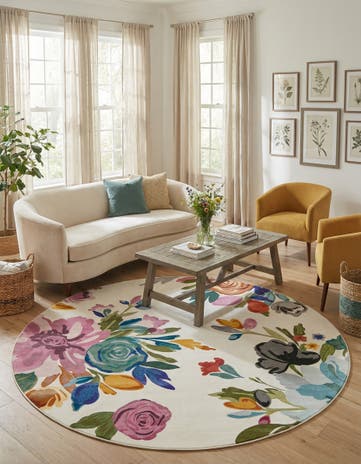 Ivory Blossom Round Rug