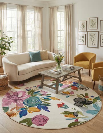 Ivory Blossom Round Rug