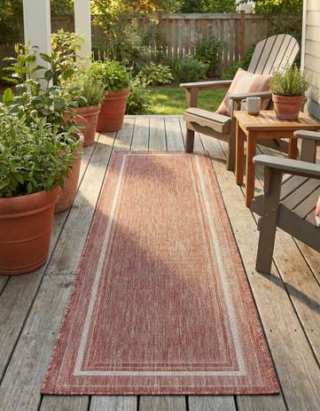 Rust Red Easy-Clean Border Indoor / Outdoor Runner Rug