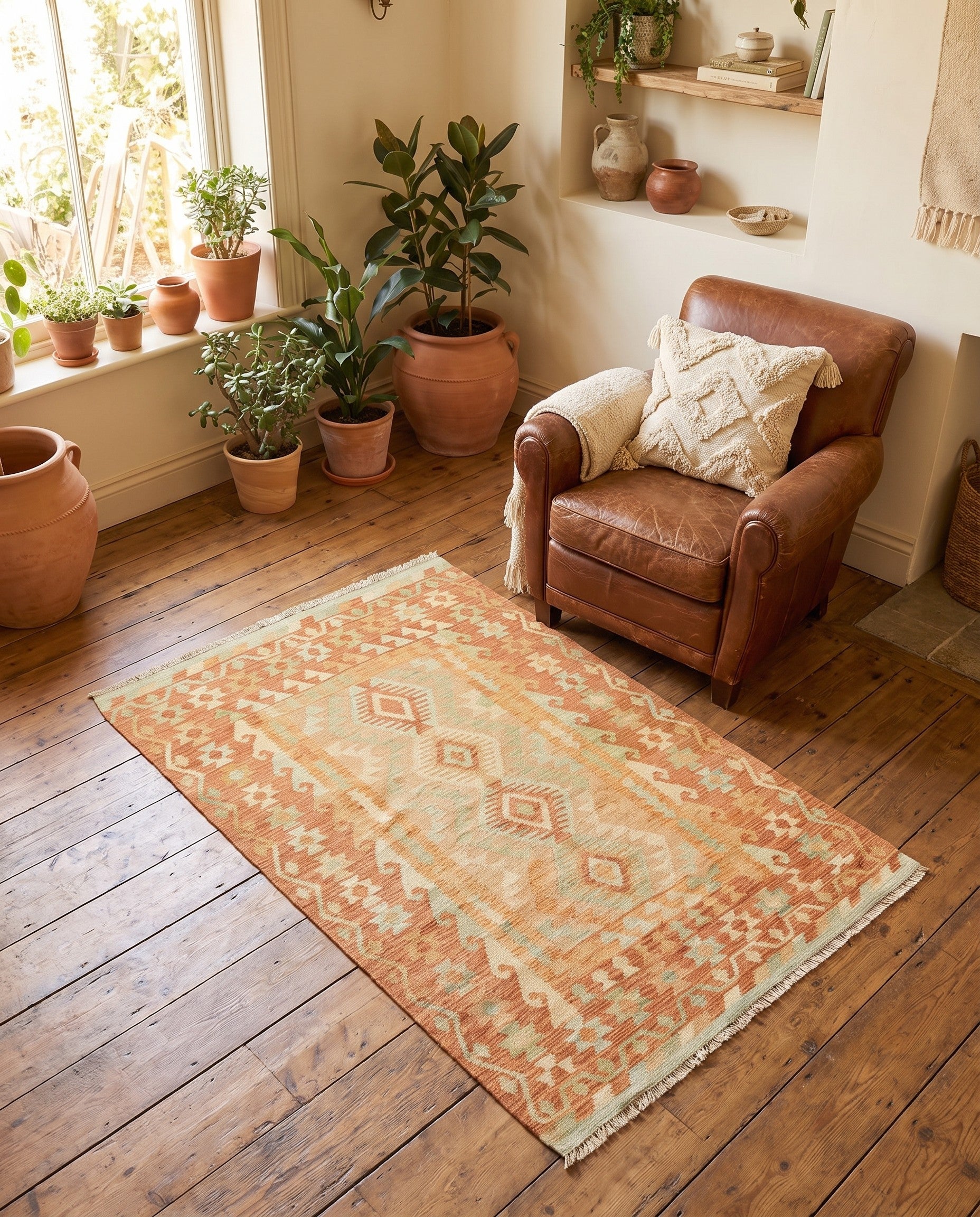 3' 4 x 5' 2 Hand Woven Kilim Waziri Wool Rug