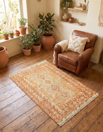 3' 4 x 5' 2 Hand Woven Kilim Waziri Wool Rug