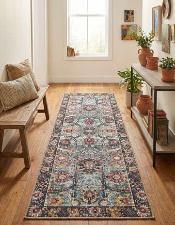 Vintage Green Washable Timeless Runner Rug