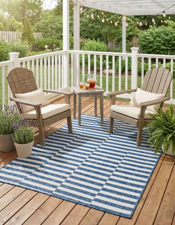Blue Easy-Clean Ribbon Indoor / Outdoor Rug