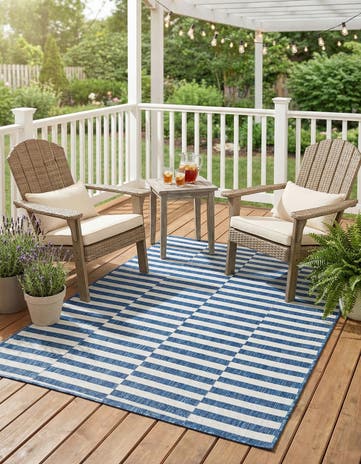 Blue Easy-Clean Ribbon Indoor / Outdoor Rug