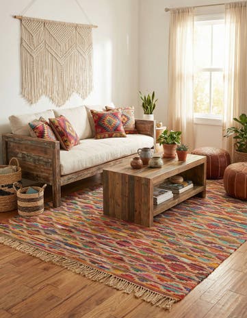 9' x 12' Hand Woven Chindi Trellis Rug