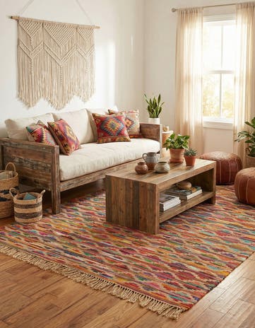 9' x 12' Hand Woven Chindi Trellis Rug