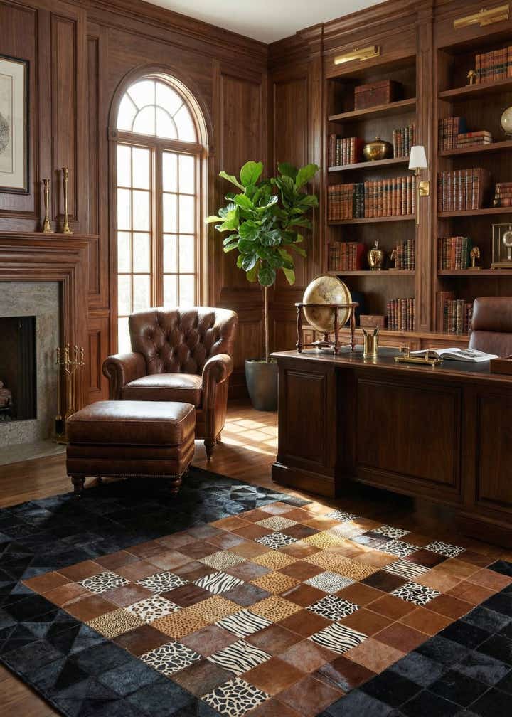4' 10 x 7' 7 Cowhide Leather Rug