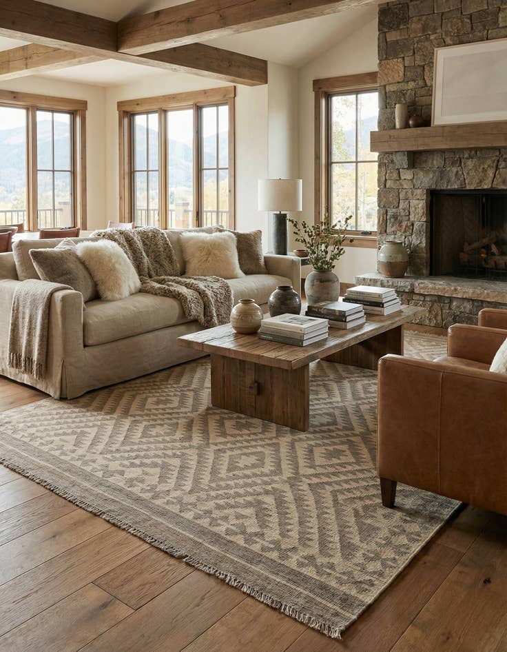 Detail image of 6' 8 x 9' 8 Hand Woven Kilim Maymana Wool Rug