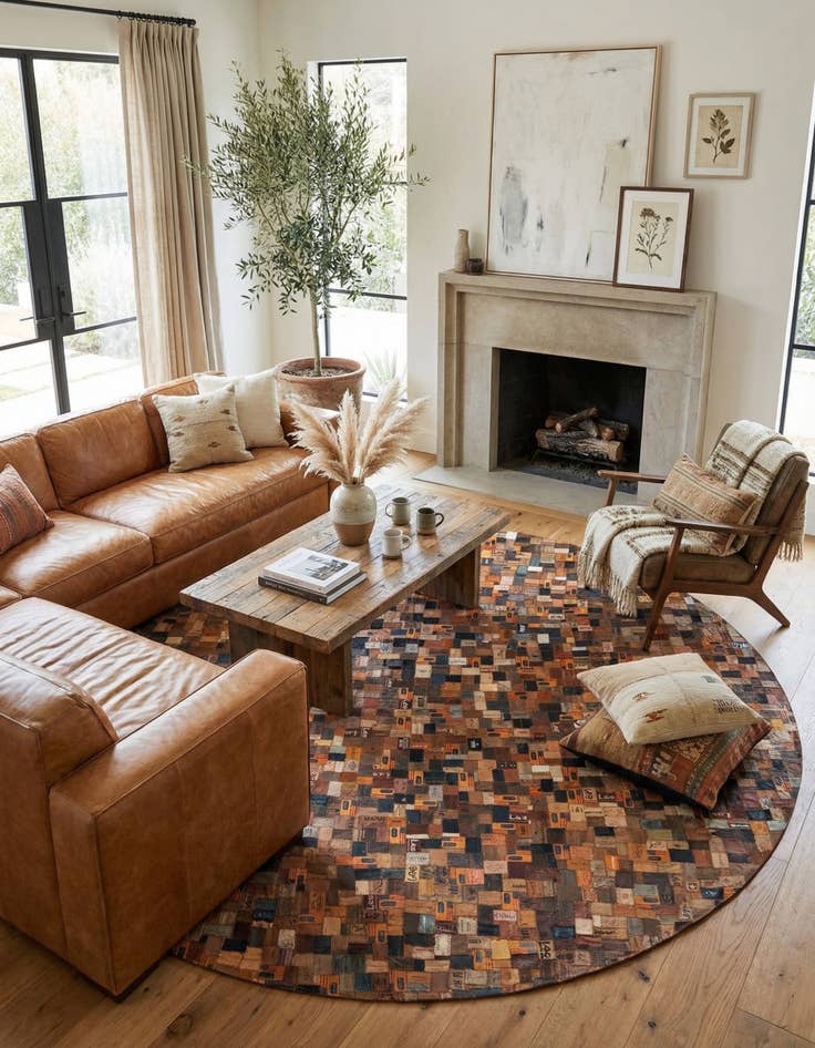 Detail image of 10' x 10' Jean Leather Tag Round Rug