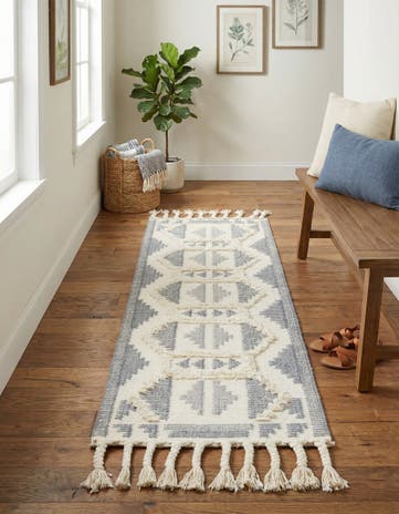 Gray and White Hand Woven Arizona Wool Runner Rug