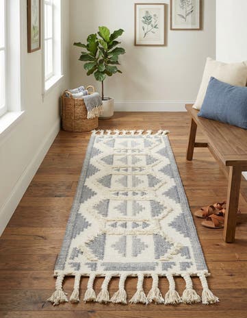 Gray and White Hand Woven Arizona Wool Runner Rug