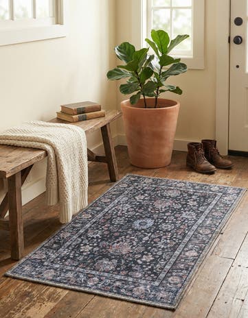 Ink Black Washable Yara Rug