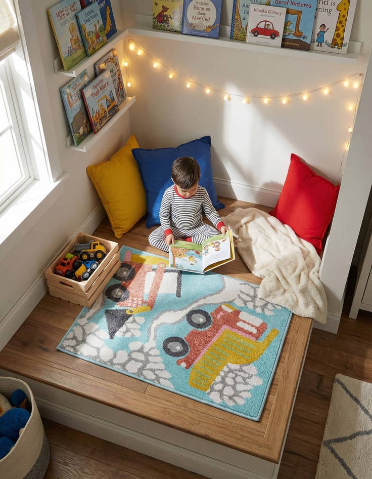 Detail image of 2' 2 x 3' Construction Whimsy Kids Rug