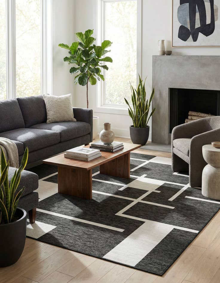 Detail image of  13' x 13'  Washable Modern Indoor / Outdoor Square Rug