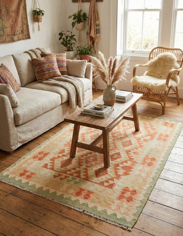 3' 4 x 5' Hand Woven Kilim Waziri Wool Rug