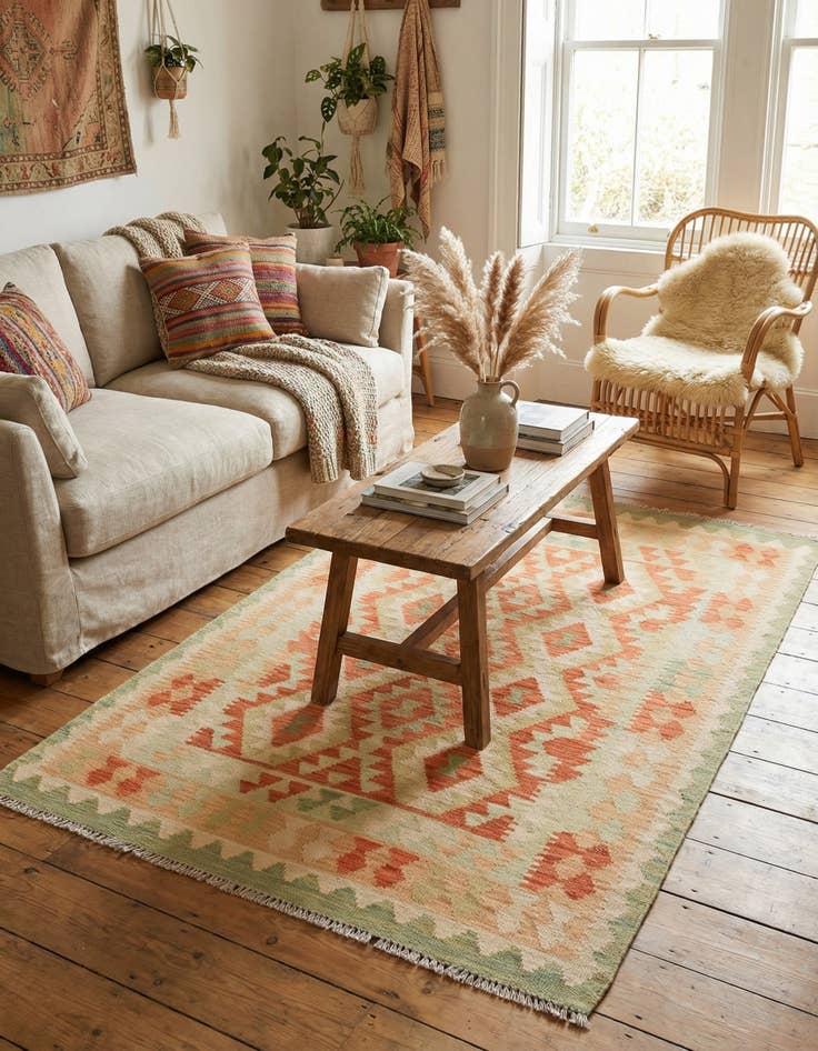 Detail image of 3' 4 x 5'  Hand Woven Kilim Waziri Wool Rug