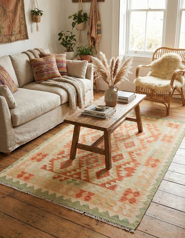 3' 4 x 5' Hand Woven Kilim Waziri Wool Rug