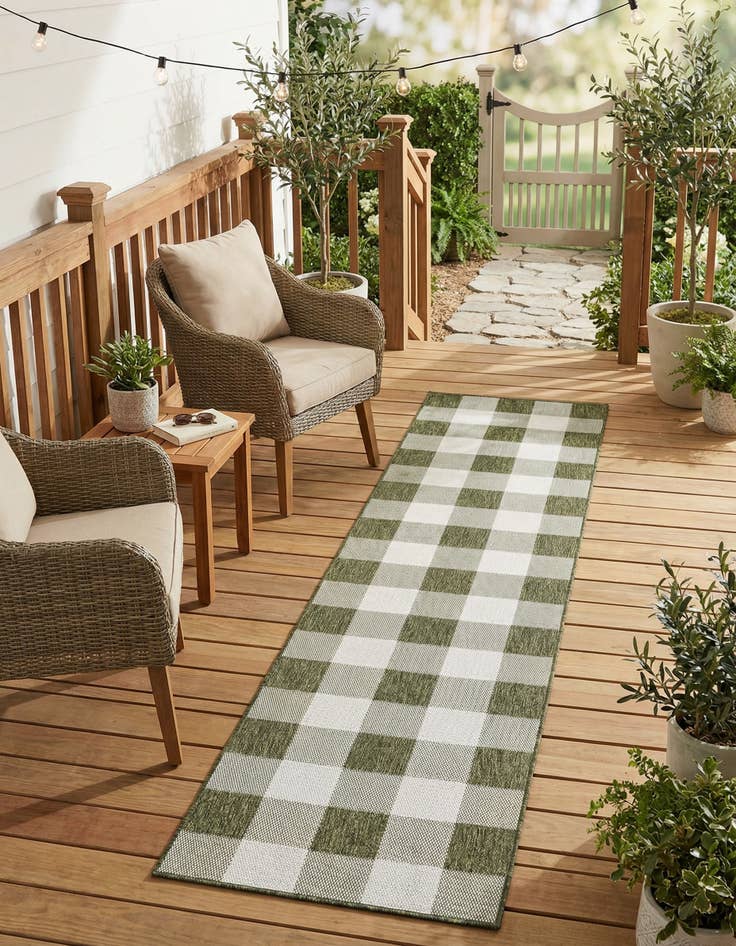 Detail image of  2' 7 x 12'  Washable Checkered Indoor / Outdoor Runner Rug