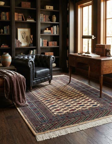 4' 3 x 6' 1 Hand Knotted Bokhara Oriental Wool Rug