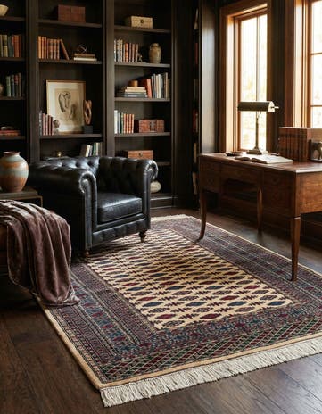 4' 3 x 6' 1 Hand Knotted Bokhara Oriental Wool Rug
