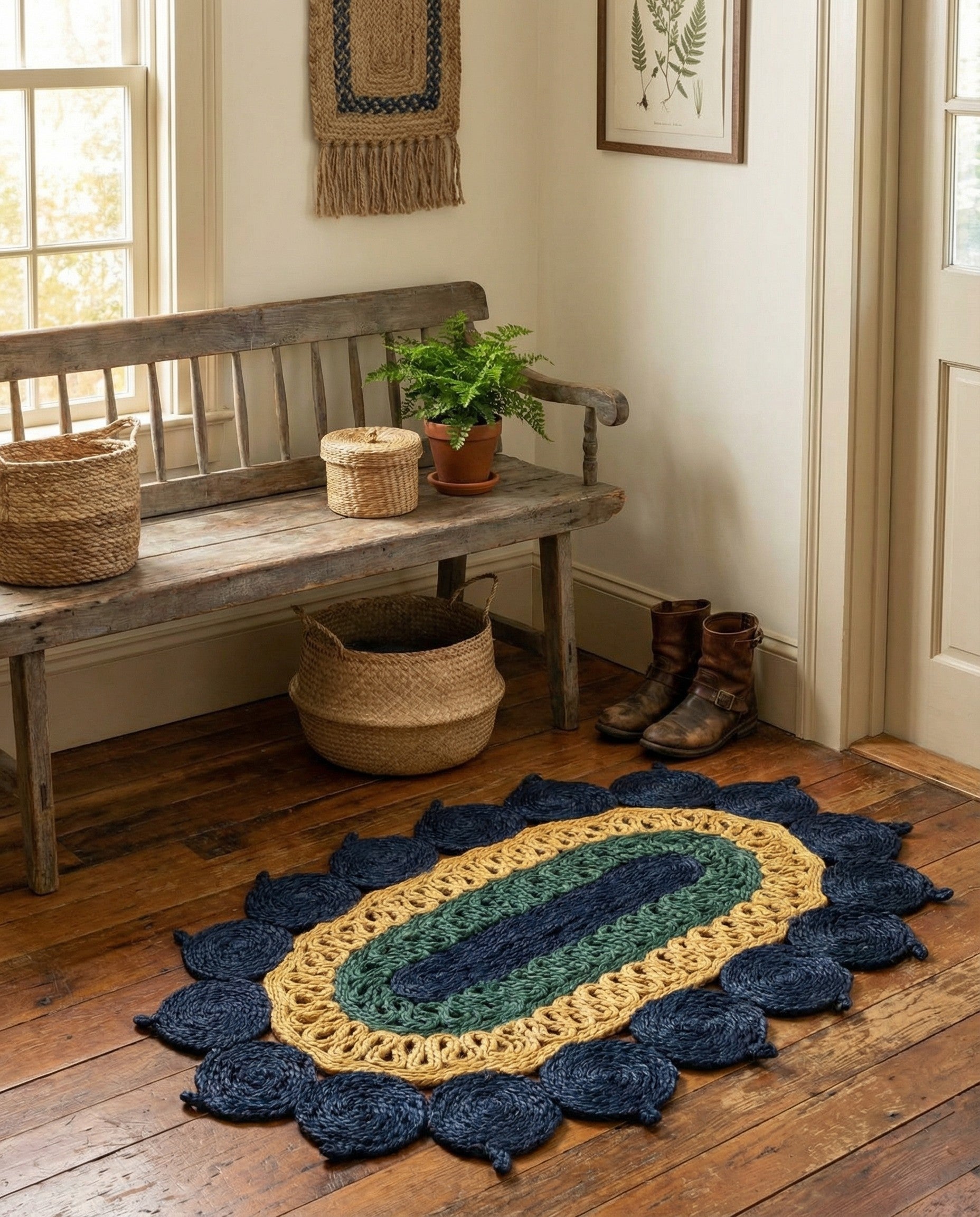  2' x 3' 1  Hand Braided Jute Oval Rug