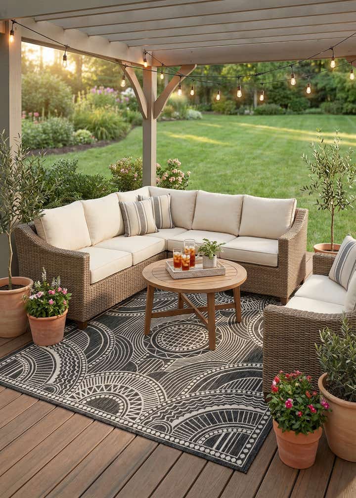 7' 10 x 7' 10 Easy-Clean Traditional Indoor / Outdoor Square Rug