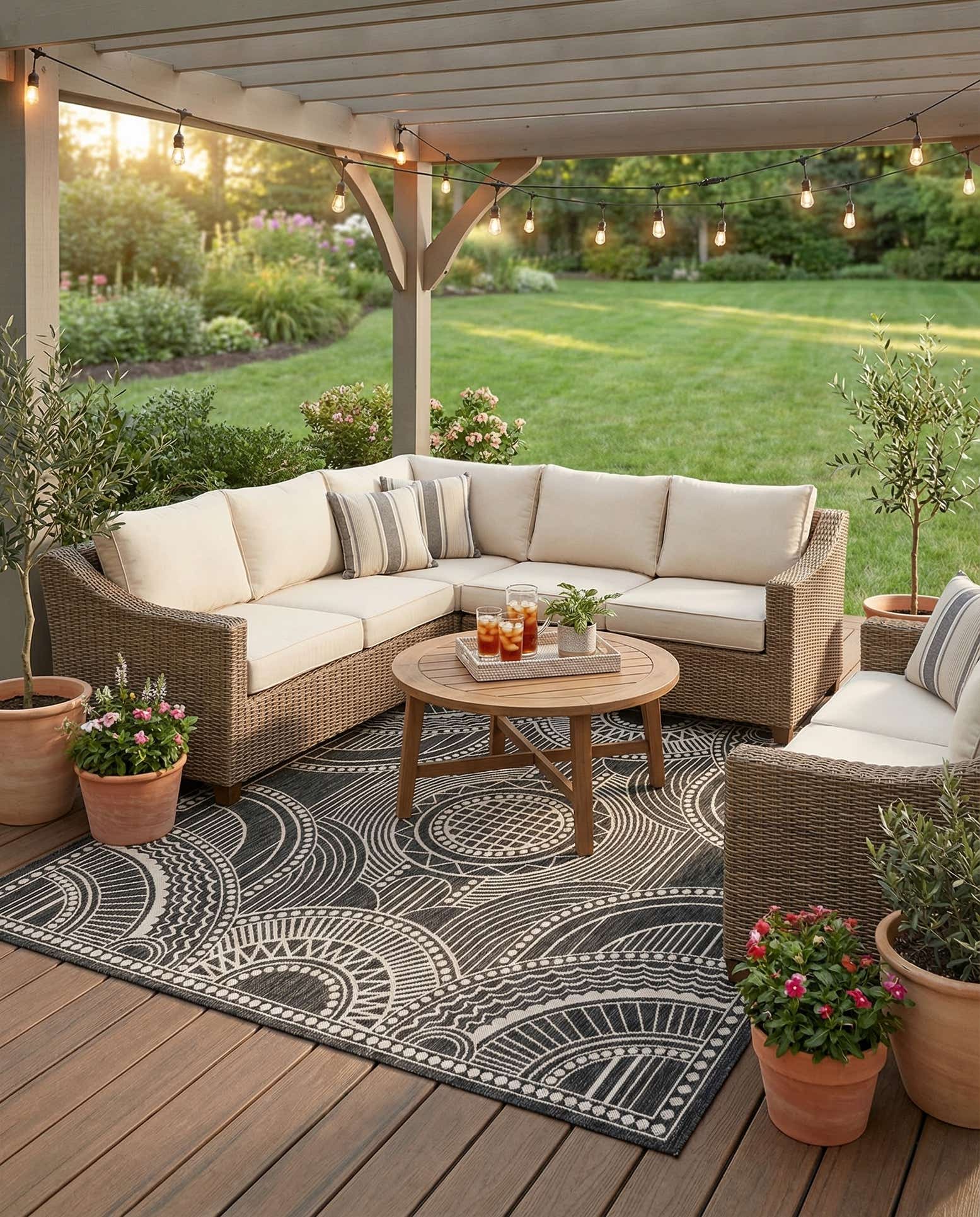 7' 10 x 7' 10 Easy-Clean Traditional Indoor / Outdoor Square Rug