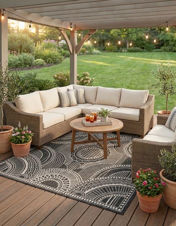 7' 10 x 7' 10 Easy-Clean Traditional Indoor / Outdoor Square Rug