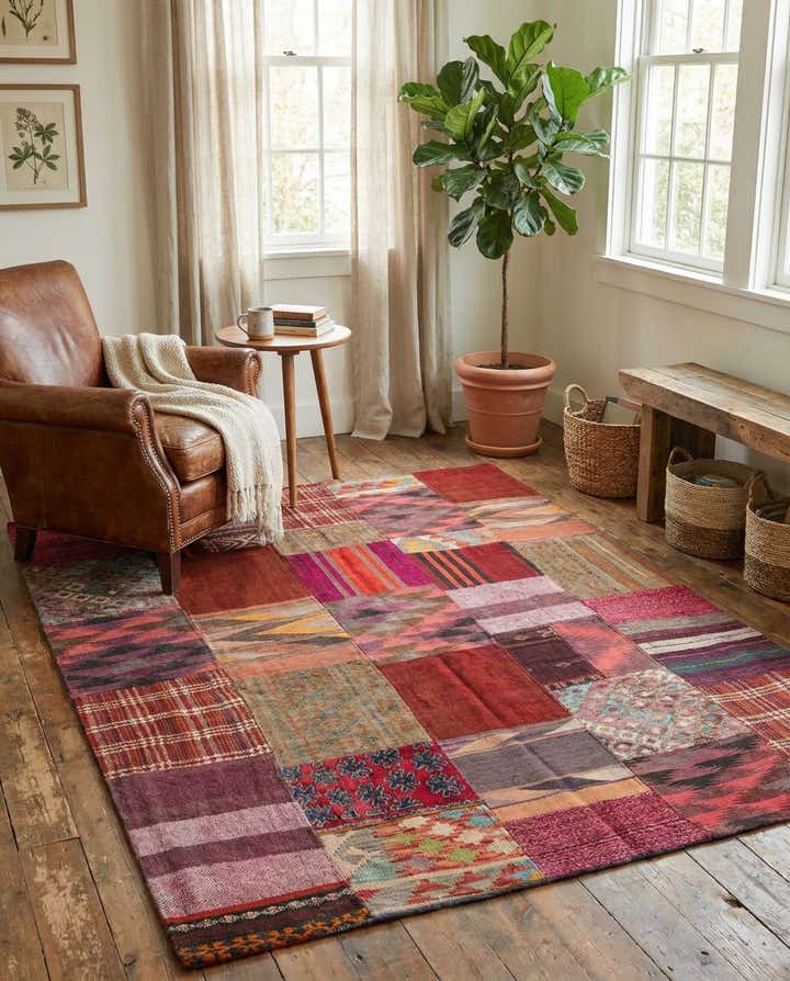 4' 10 x 6' 6 Hand Woven Kilim Patchwork Wool Rug