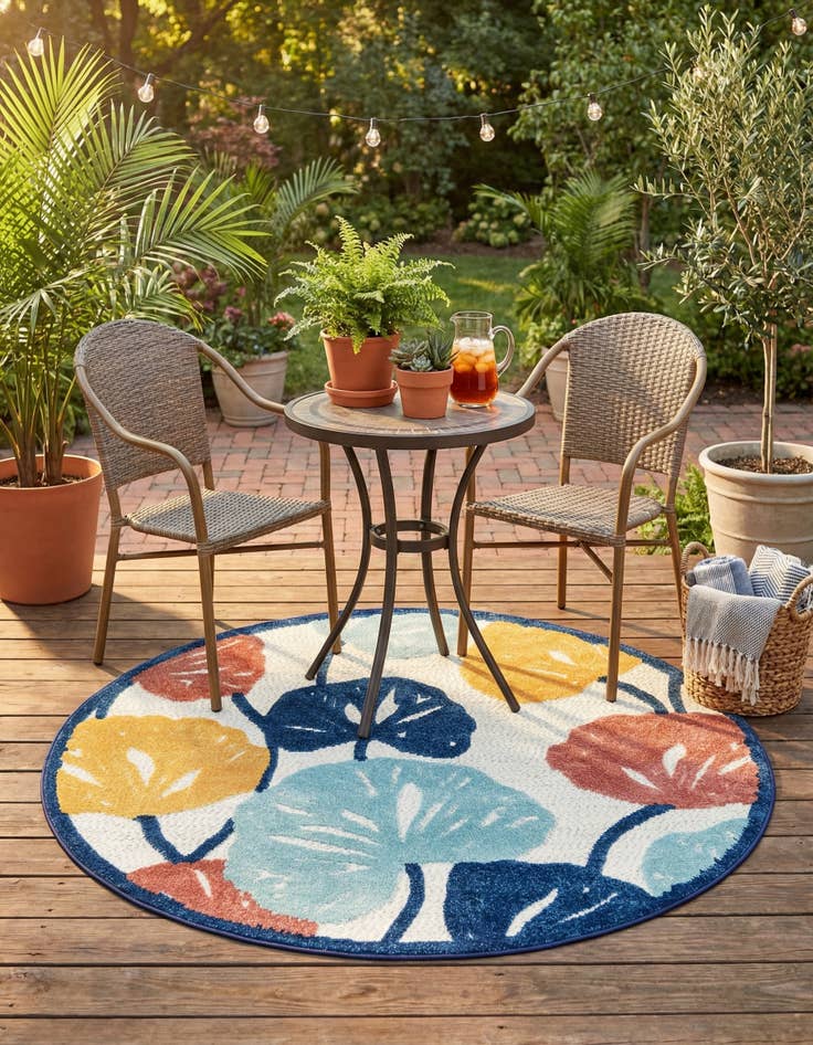 Detail image of  5' 3 x 5' 3  Washable Belize Indoor / Outdoor Round Rug